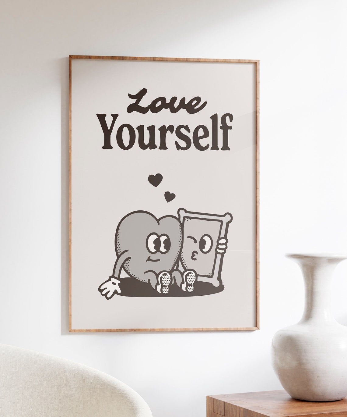 Love Yourself Heart Character Mirror Vintage Retro Affirmation Poster - Image 4