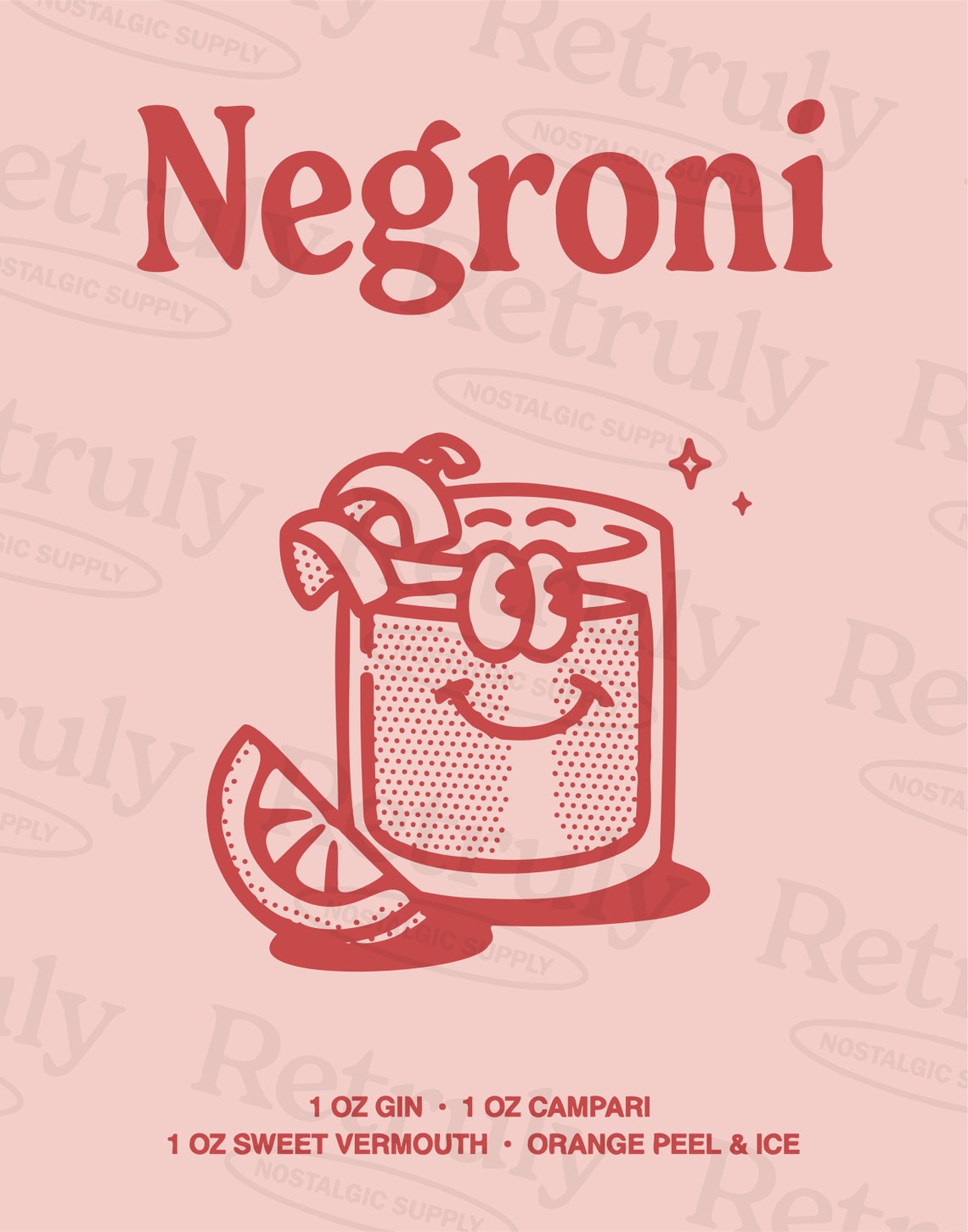 Negroni Cocktail Recipe Red Line Art Kitchen Bar Cart Poster - Image 2