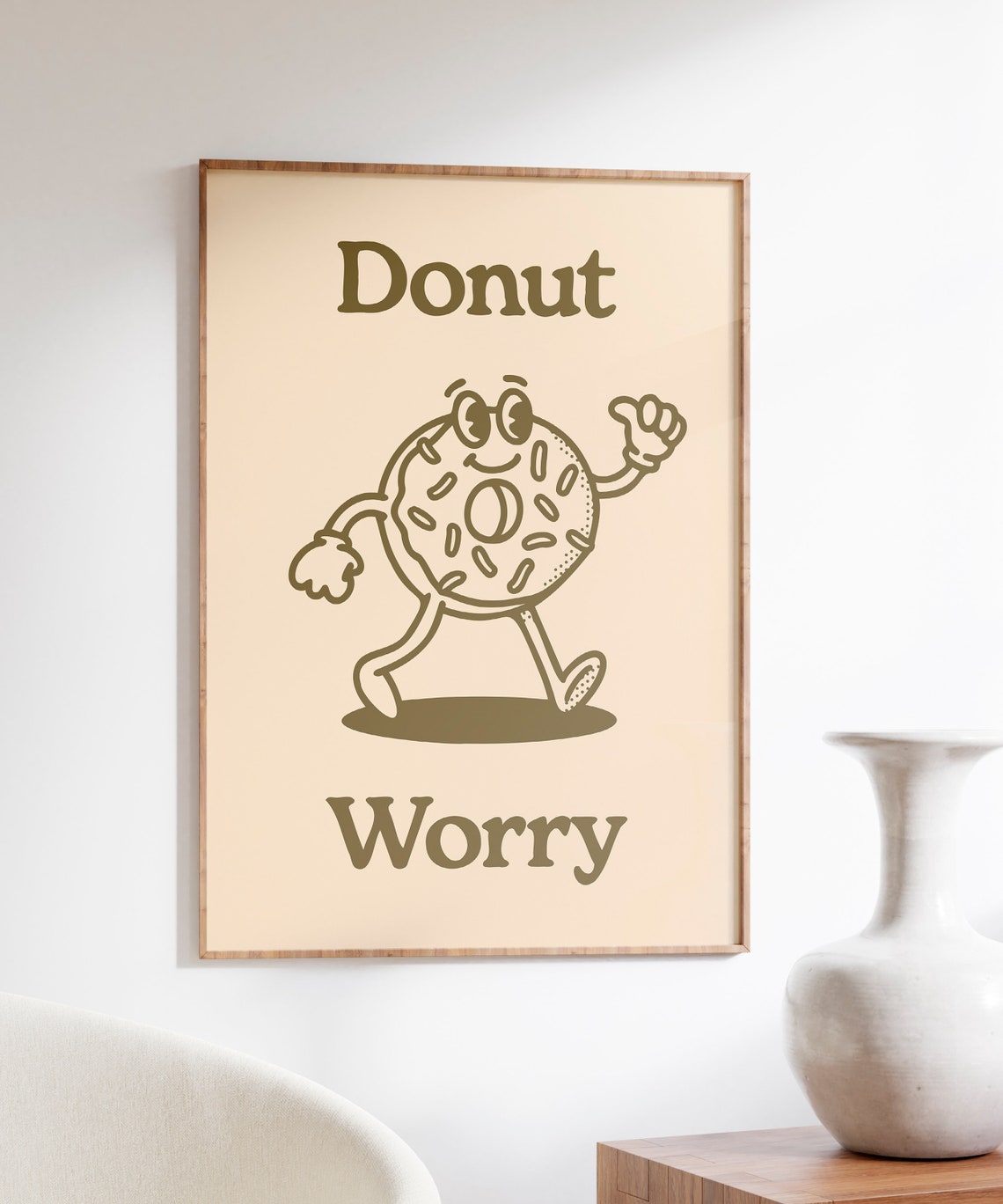 Donut Worry Beige Retro Cartoon Walking Donut Funny Quote Poster - Image 4