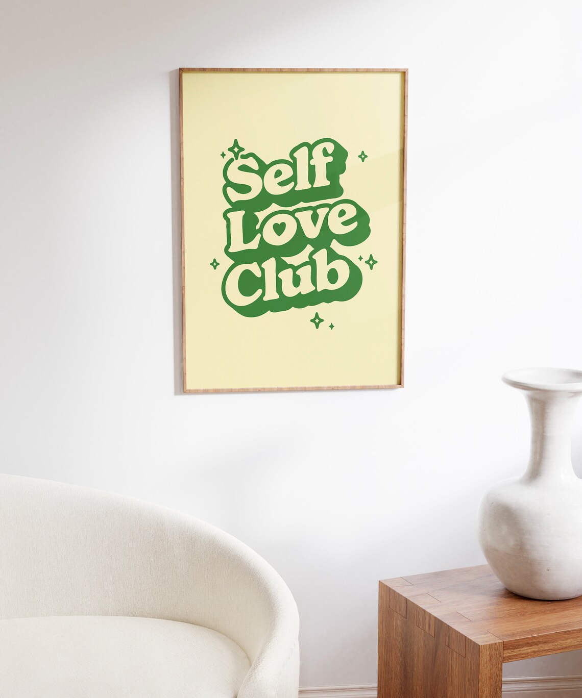 Self Love Club Green Retro Bubble Lettering Yellow Quote Poster - Image 5