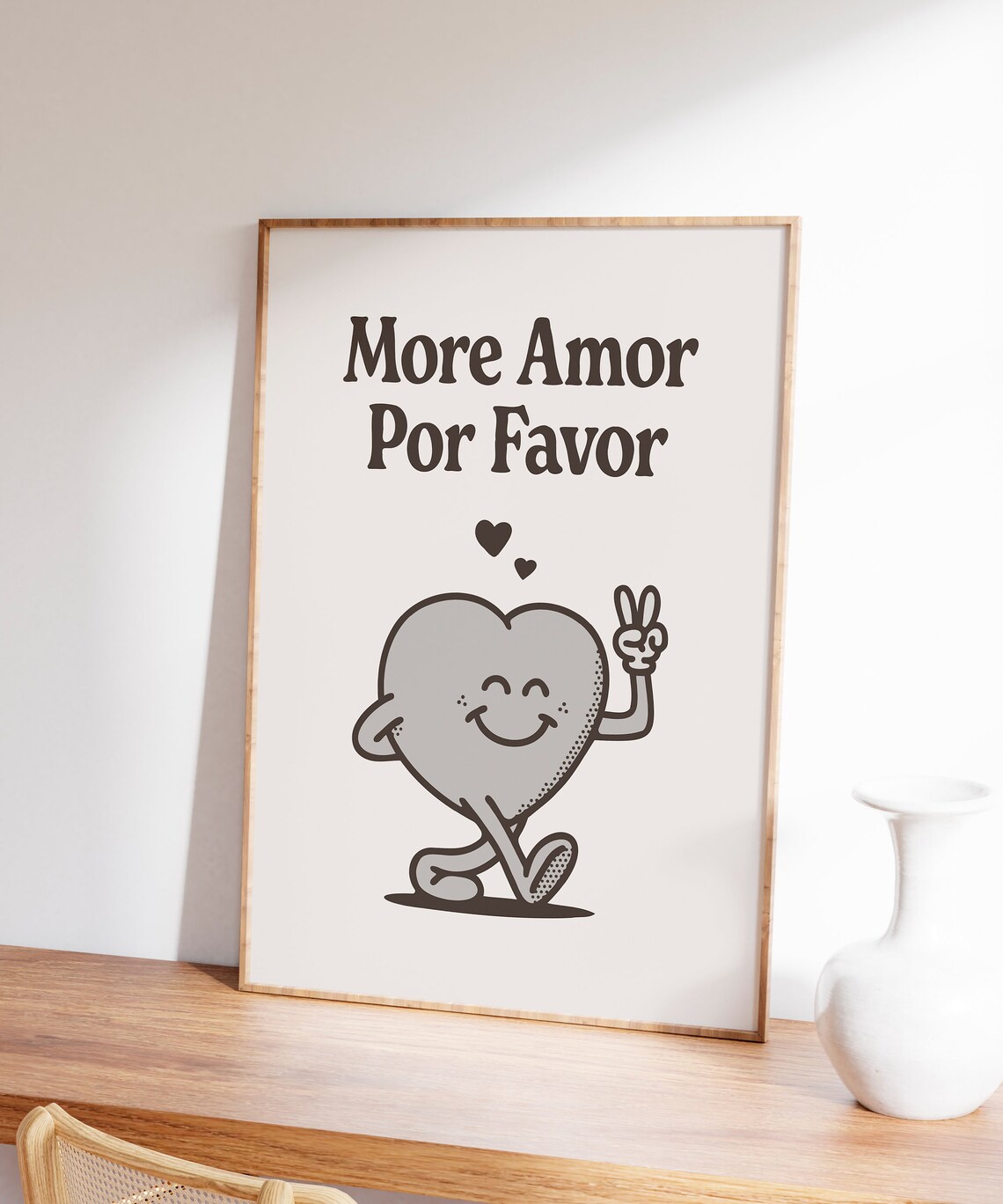 More Amor Por Favor Grey Happy Smiling Heart Retro Quote Poster - Image 7