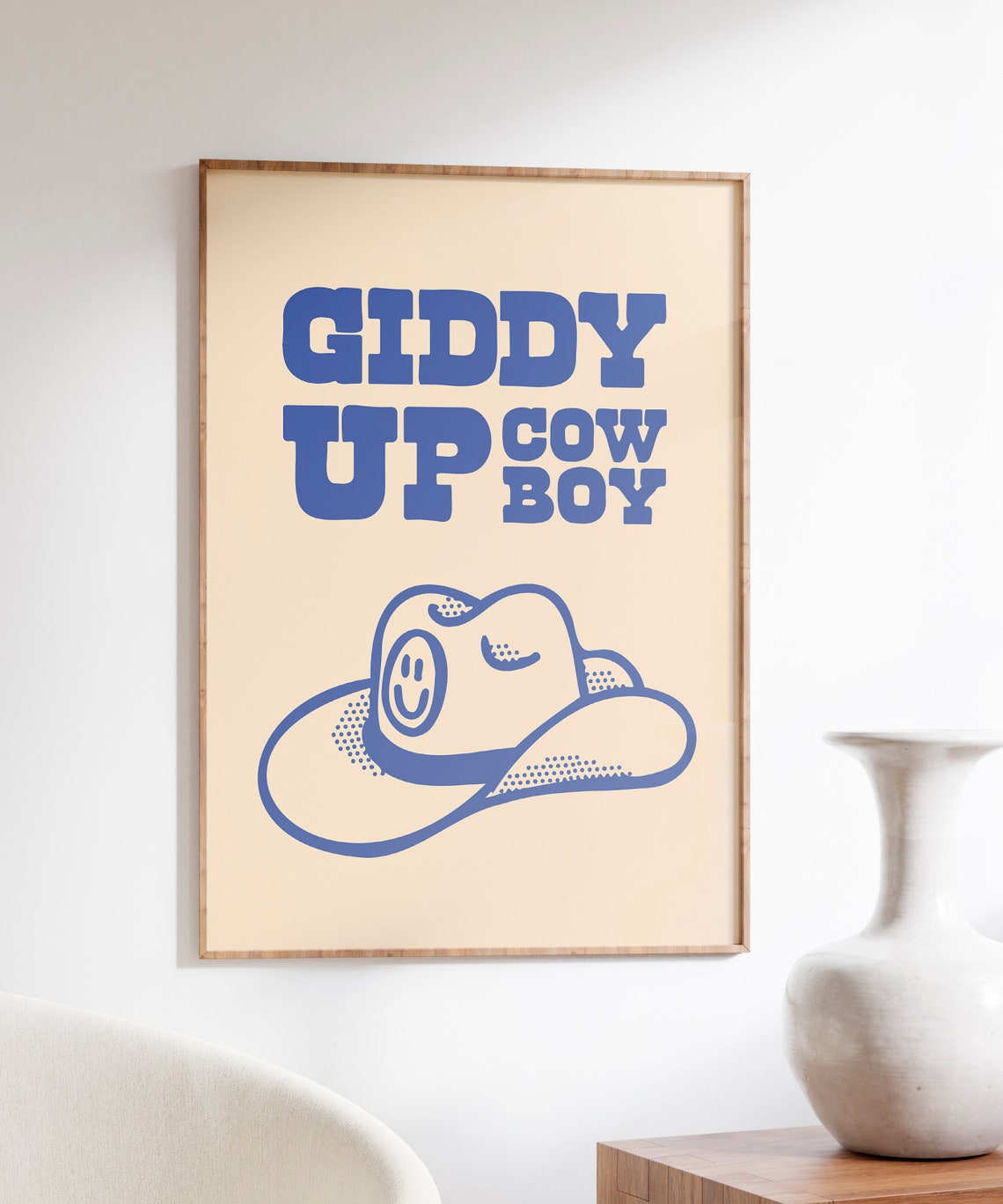Giddy Up Cowboy Blue Smiling Cowboy Hat Retro Western Quote Poster - Image 5