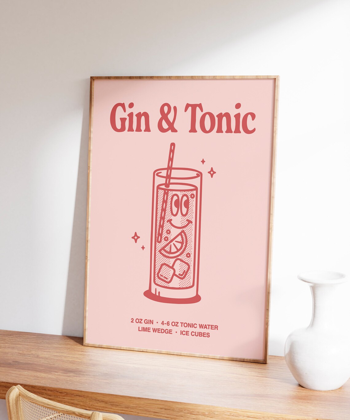 Gin And Tonic Recipe Retro Pink Cocktail Illustration Bar Cart Print - Image 6