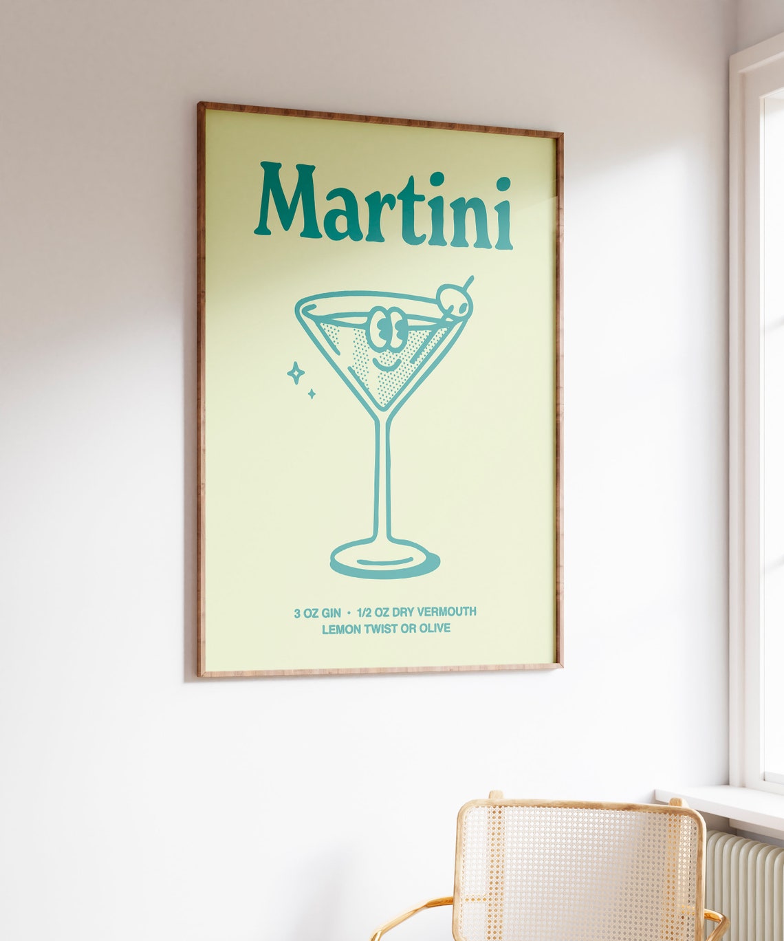 Martini Cocktail Recipe Gin Retro Teal Bar Cart Drink Poster - Image 4