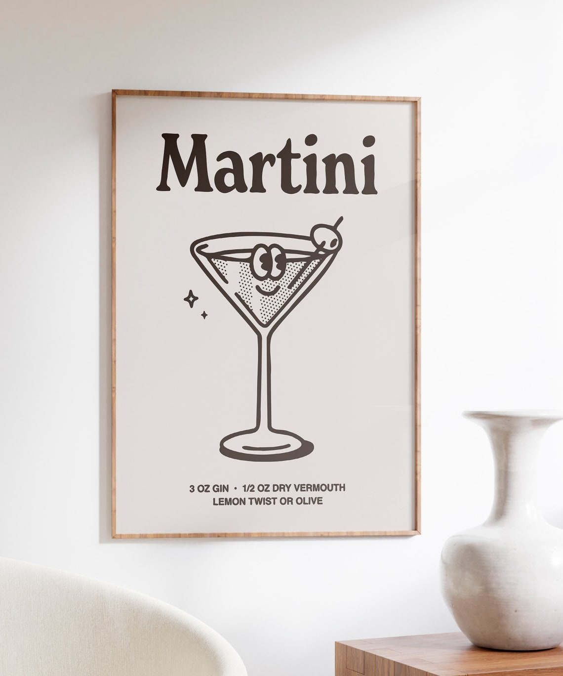 Retro Martini Cocktail Recipe Glass Illustration Black White Print - Image 6