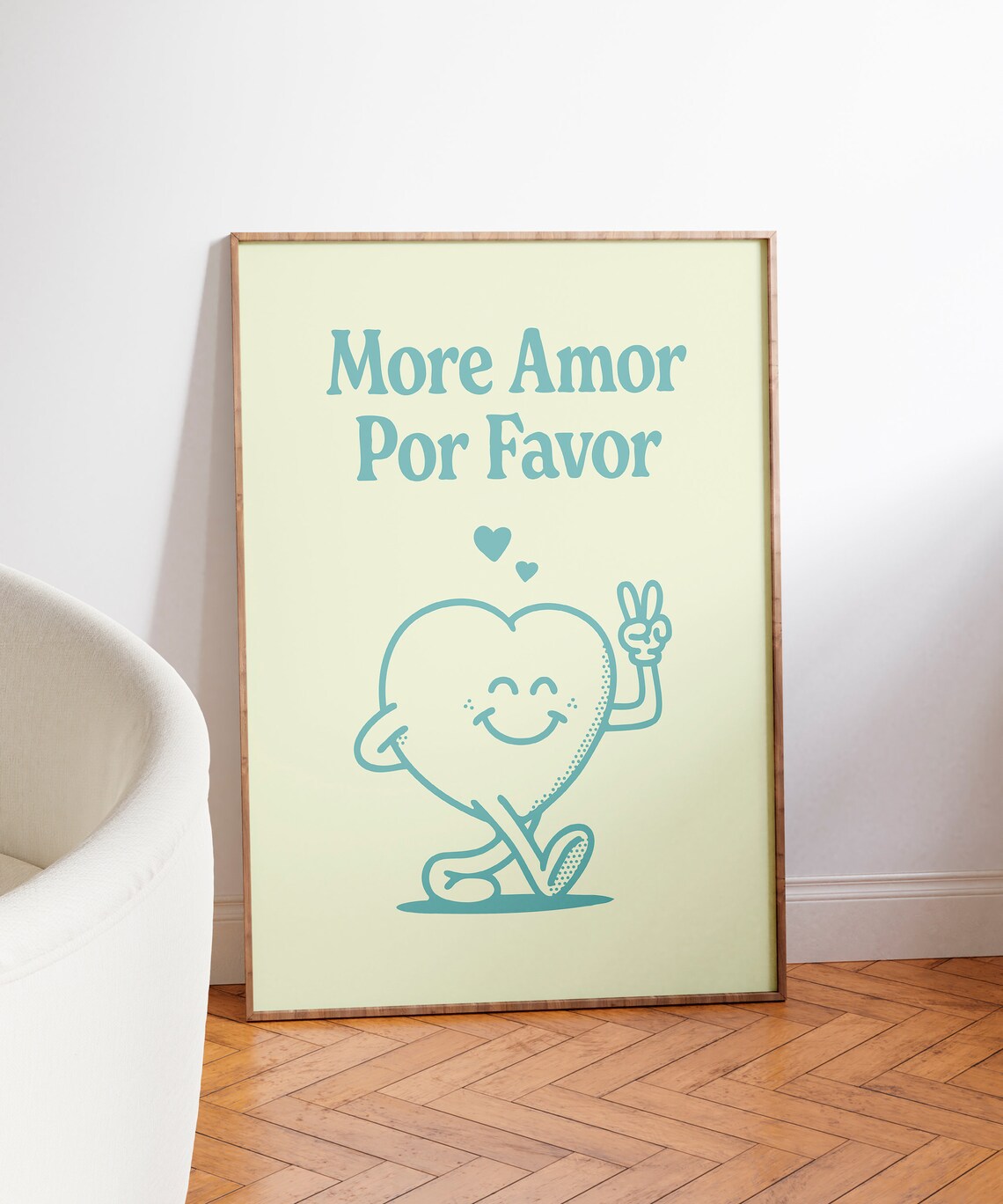 More Amor Por Favor Smiling Heart Character Retro Quote Wall Art - Image 5