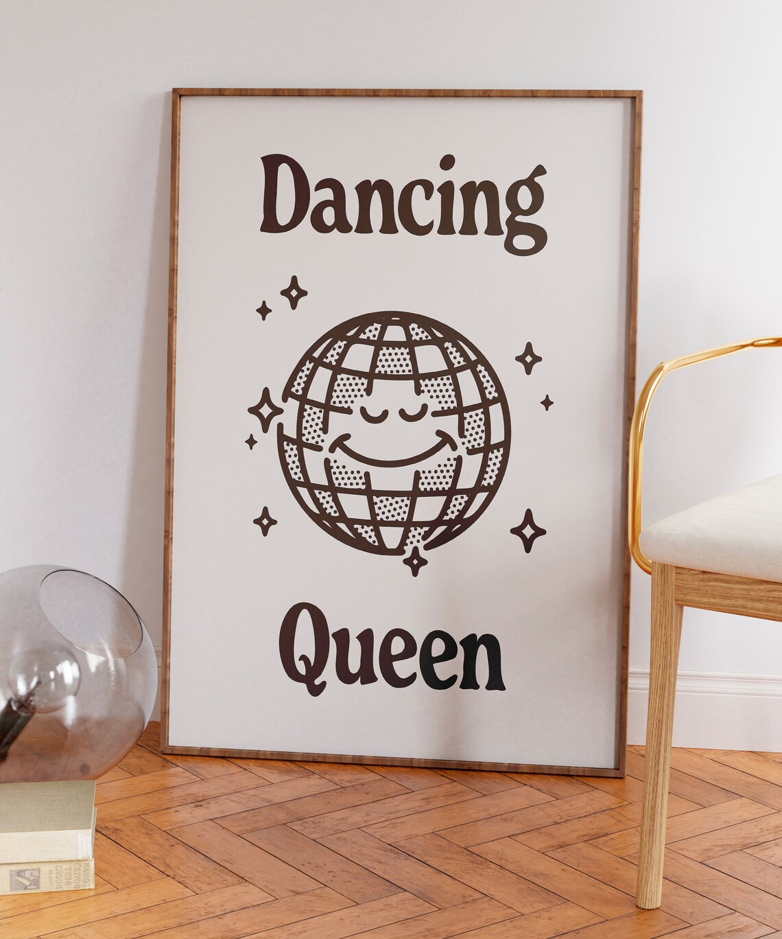 Dancing Queen Black Smiling Disco Ball Retro 70s Party Quote Poster - Image 3
