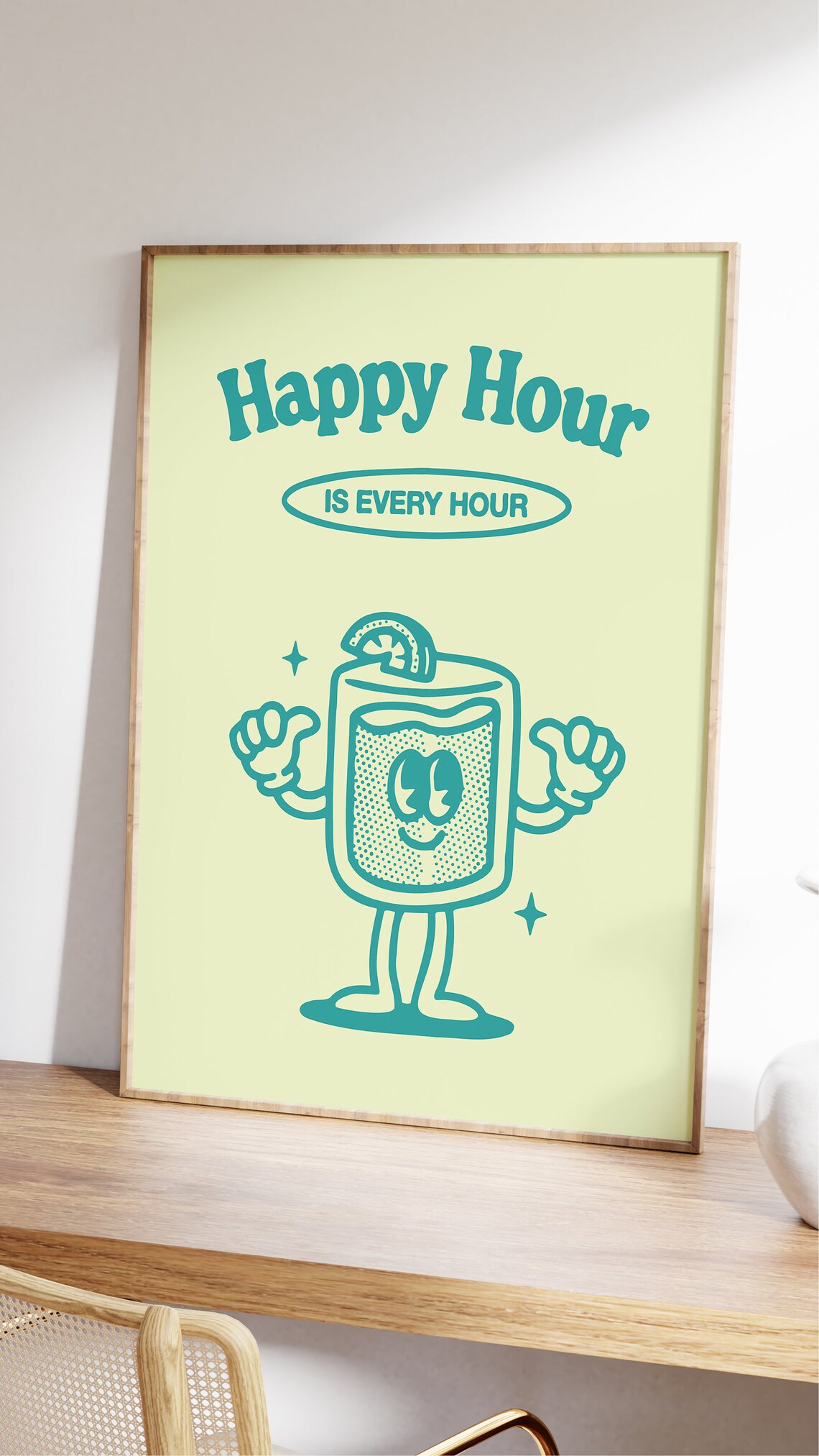 Retro Happy Hour Poster, 70s-Inspired Bar Decor - Image 2