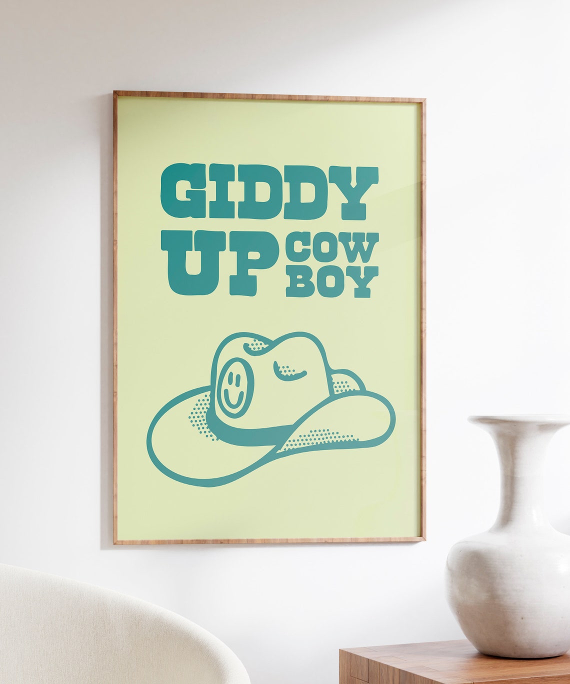 Giddy Up Cowboy Teal Smiling Cowboy Hat Retro Western Art Print - Image 7