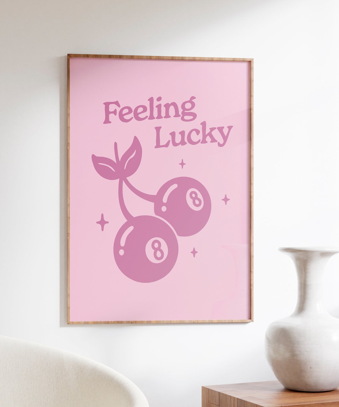 Feeling Lucky Pink Cherry Eight Ball Lucky Retro Quote Poster - Image 5