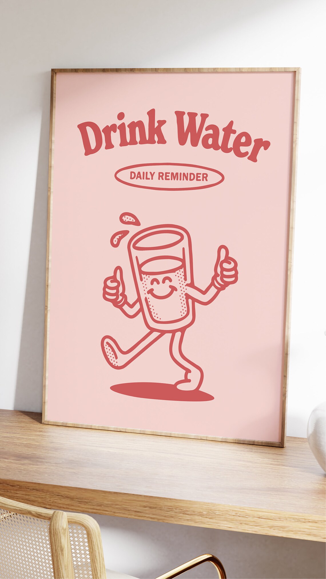 Drink Water Daily Reminder Retro Water Glass Character Poster - Image 2