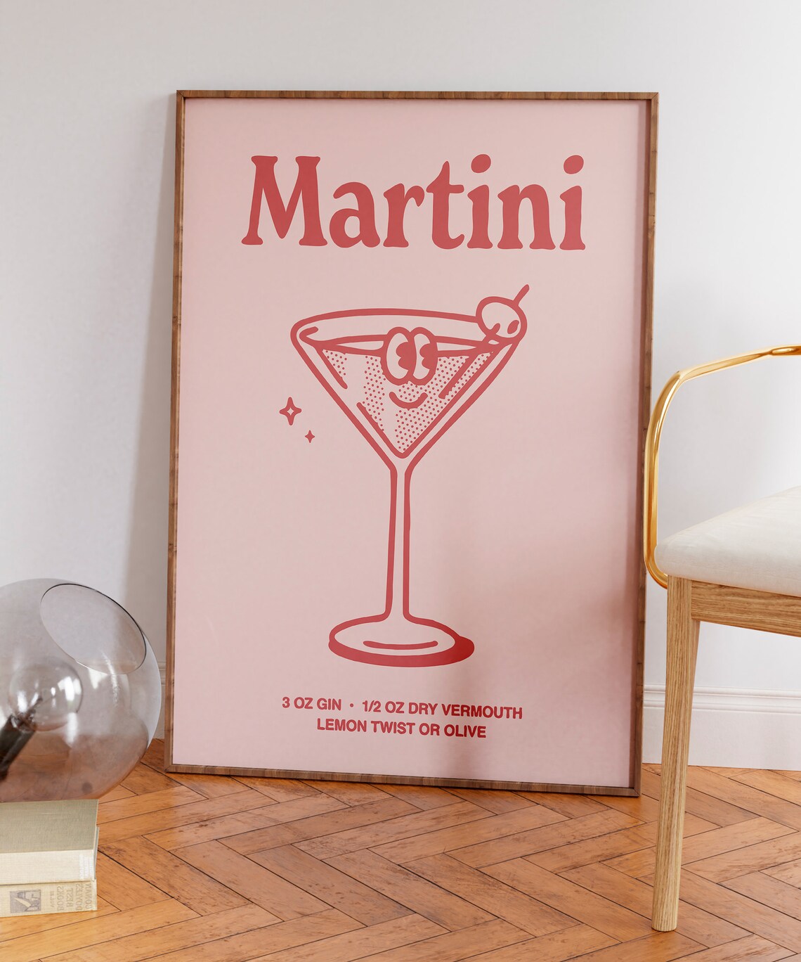 Martini Cocktail Recipe Smiling Glass Retro Pink Bar Cart Poster - Image 5