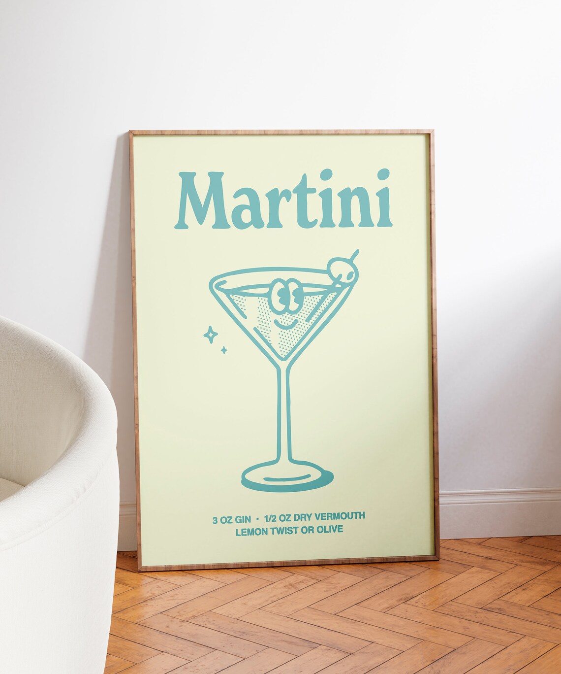Martini Cocktail Recipe Gin Retro Teal Bar Cart Drink Poster - Image 3