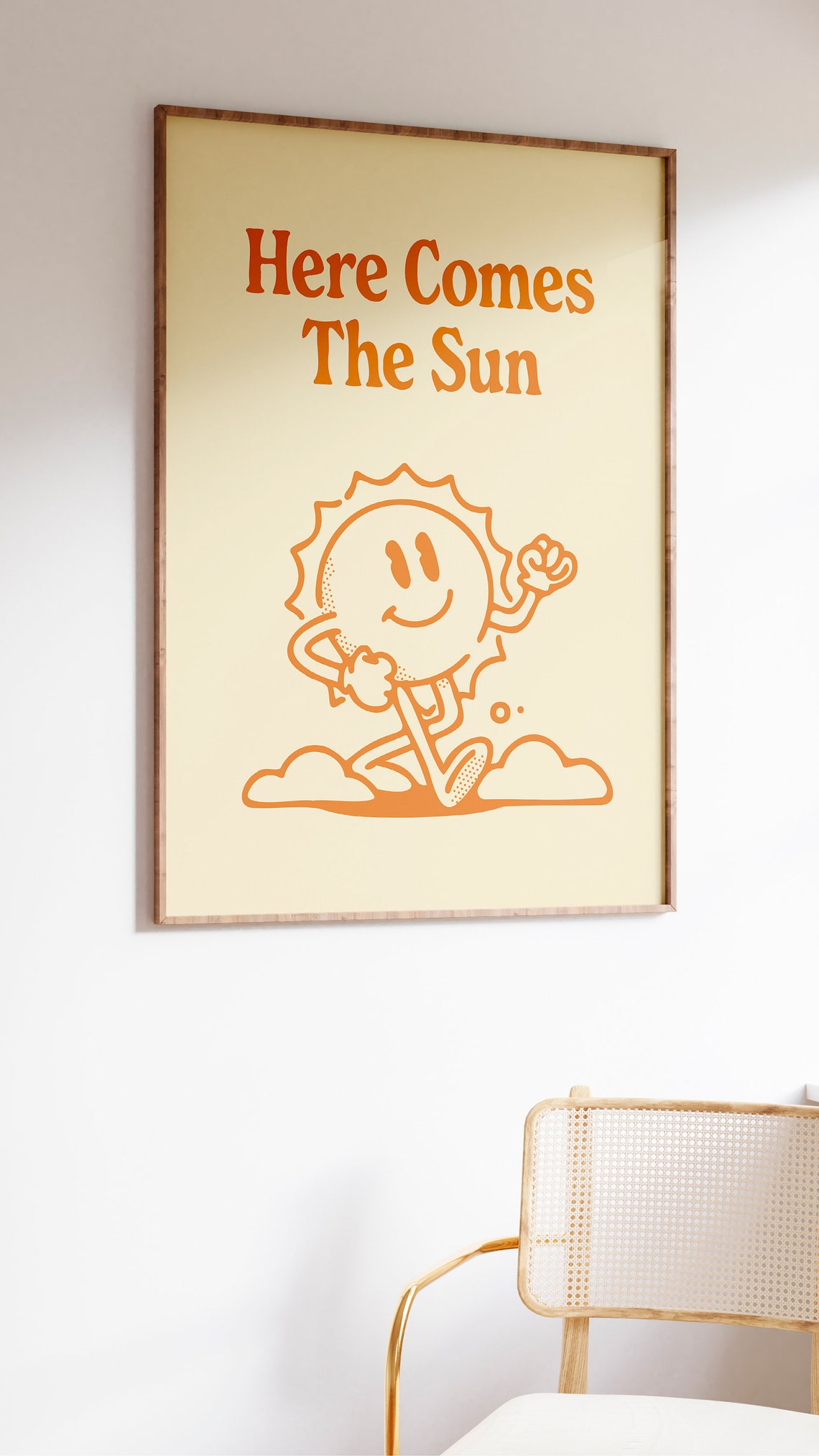 Here Comes The Sun Orange Retro Cartoon Sun Motivational Poster - Image 2