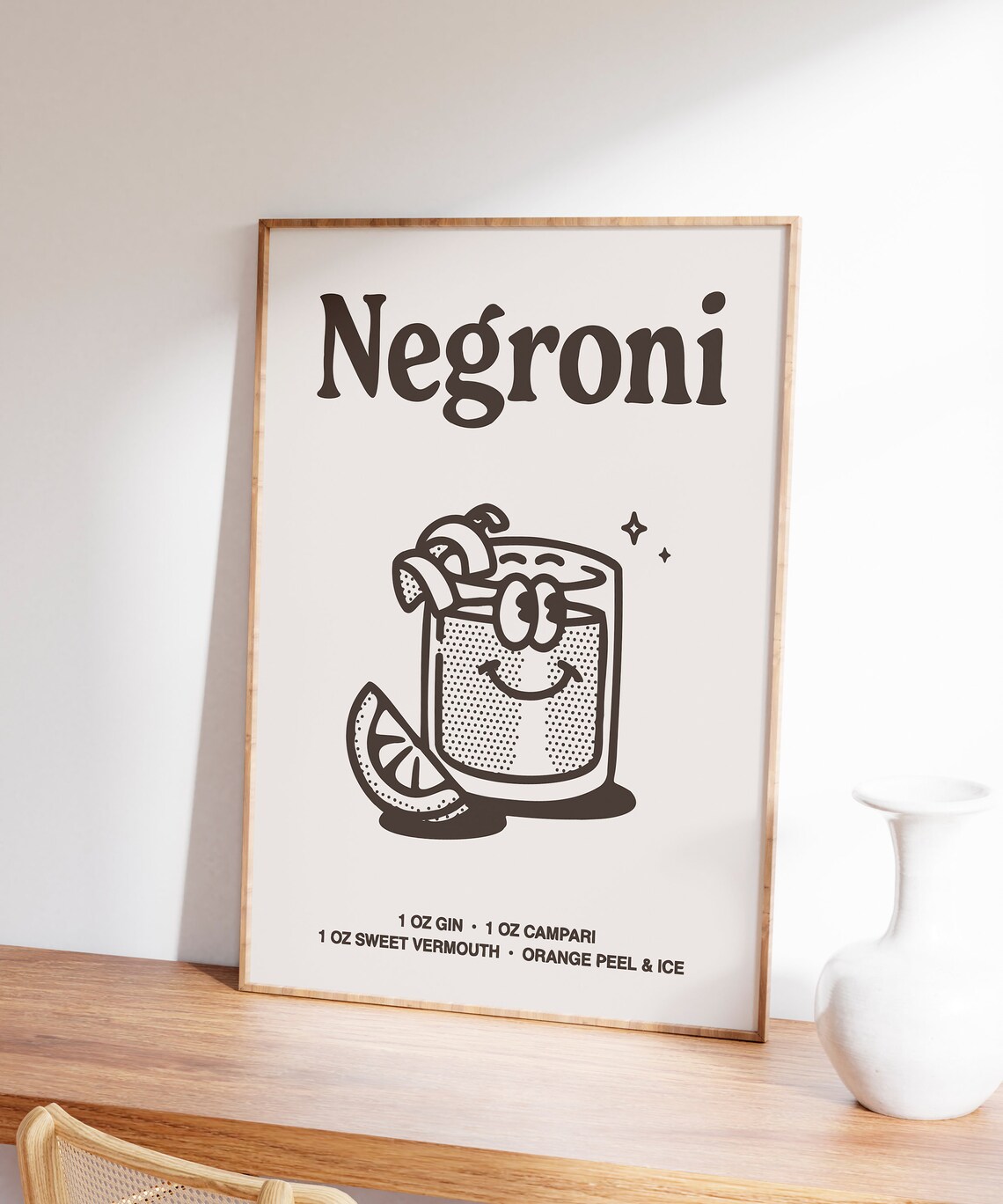 Negroni Cocktail Recipe Black Line Art Kitchen Bar Cart Poster - Image 5