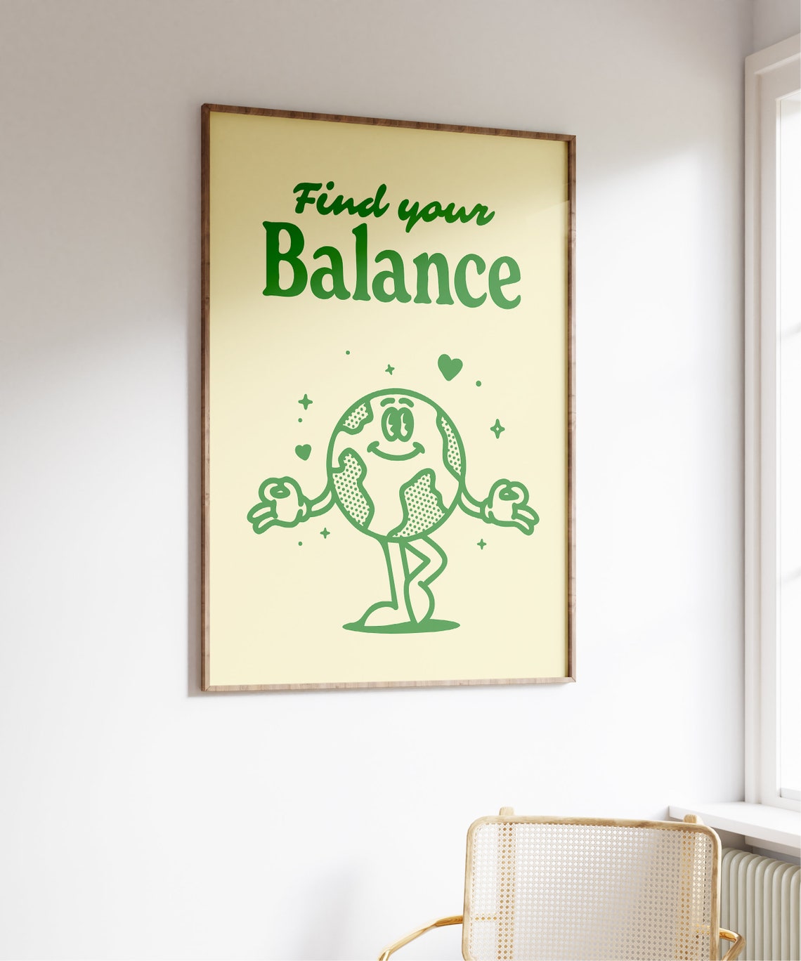 Find Your Balance Green Retro Cartoon Yoga Motivational Poster - Image 2