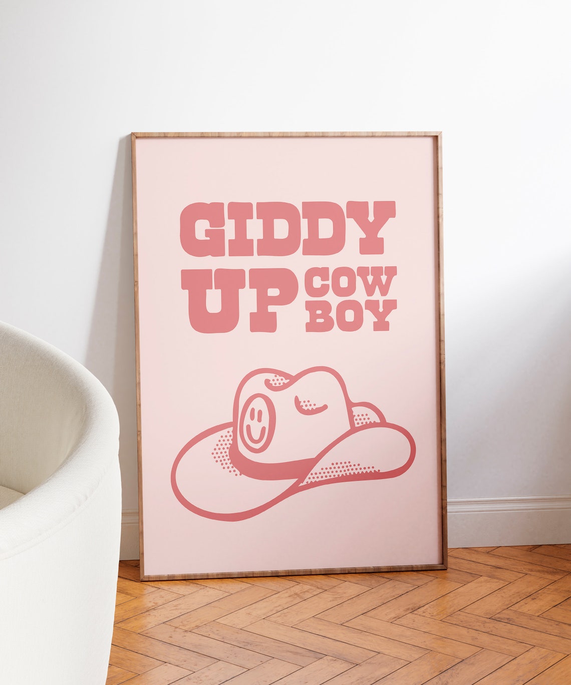 Giddy Up Cowboy Retro Hat Red Pink Typography Western Poster - Image 3