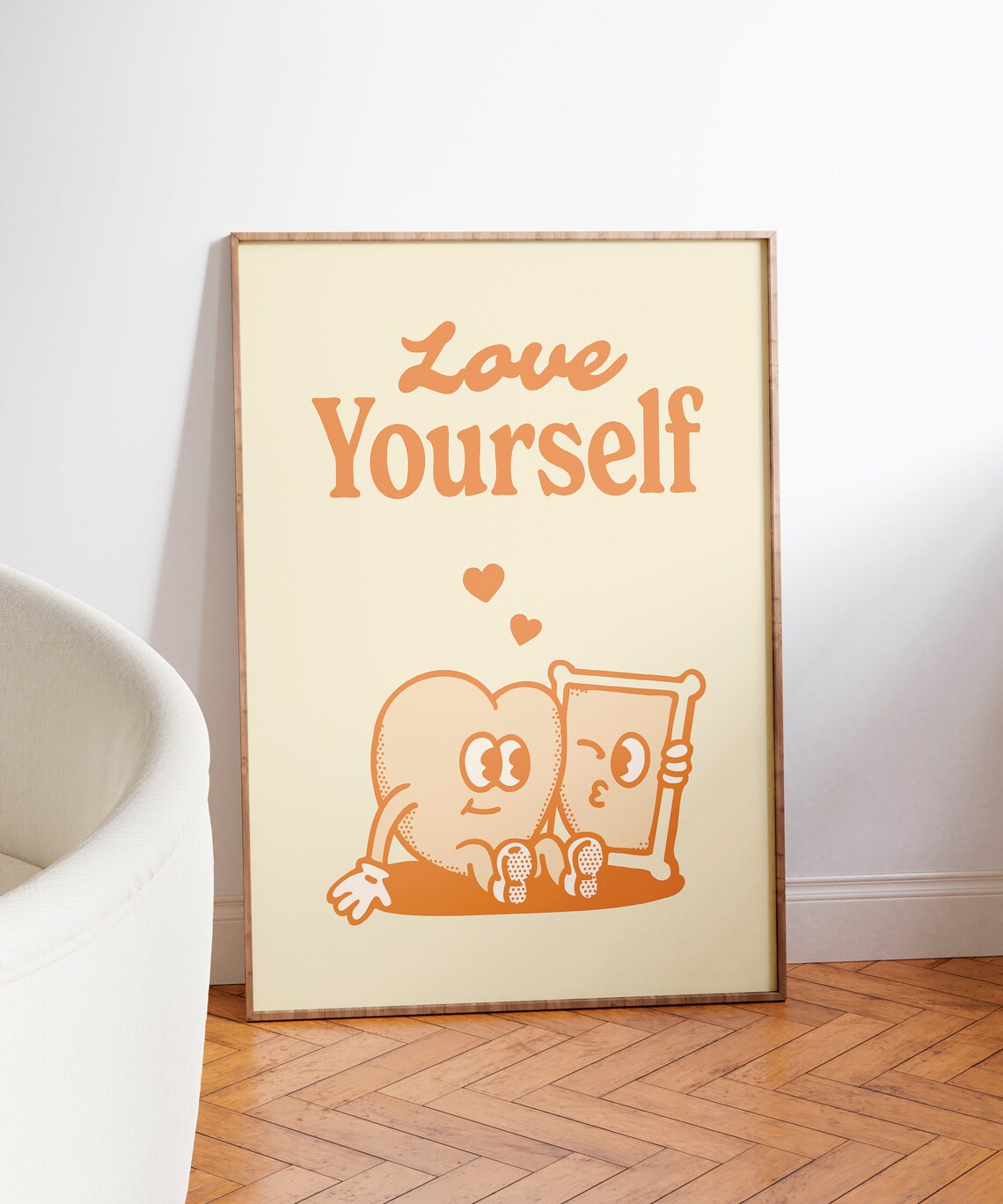 Love Yourself Orange Heart Quote Cute Retro Affirmation Wall Art - Image 3