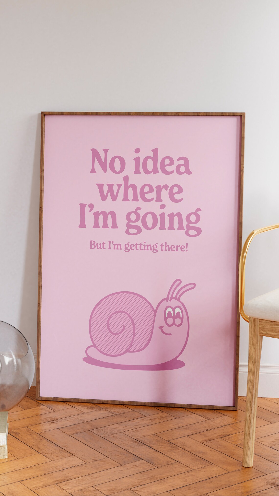 No Idea Where I'm Going Pink Snail Retro Cartoon Quote Poster - Image 2