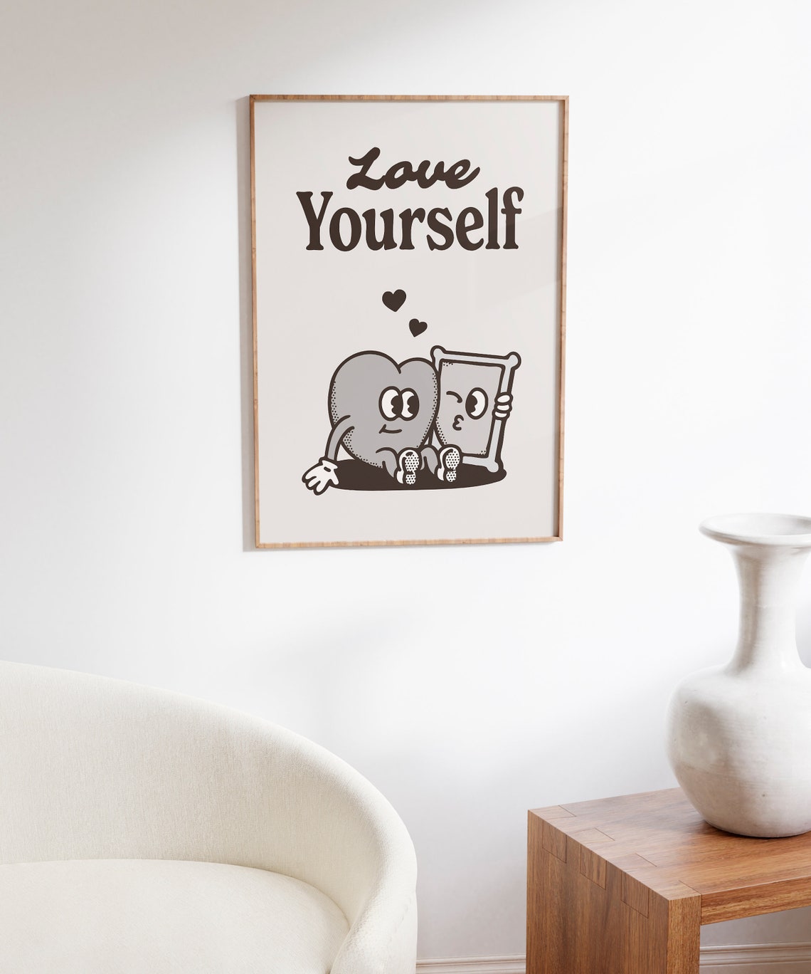 Love Yourself Heart Character Mirror Vintage Retro Affirmation Poster - Image 6