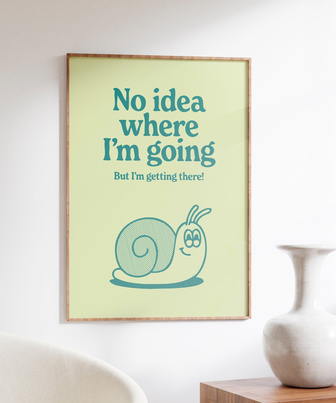 Retro Snail Poster Print Positive Quote Art Printable Retro Artwork Dorm Room Decor Downloadable Wall Art Teal Prints - Image 3