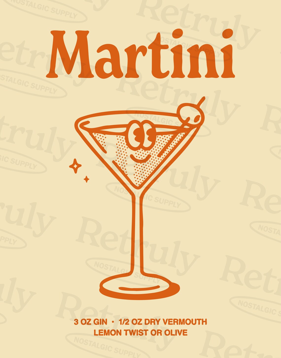 Martini Cocktail Recipe Olive Retro Illustration Home Bar Poster - Image 2