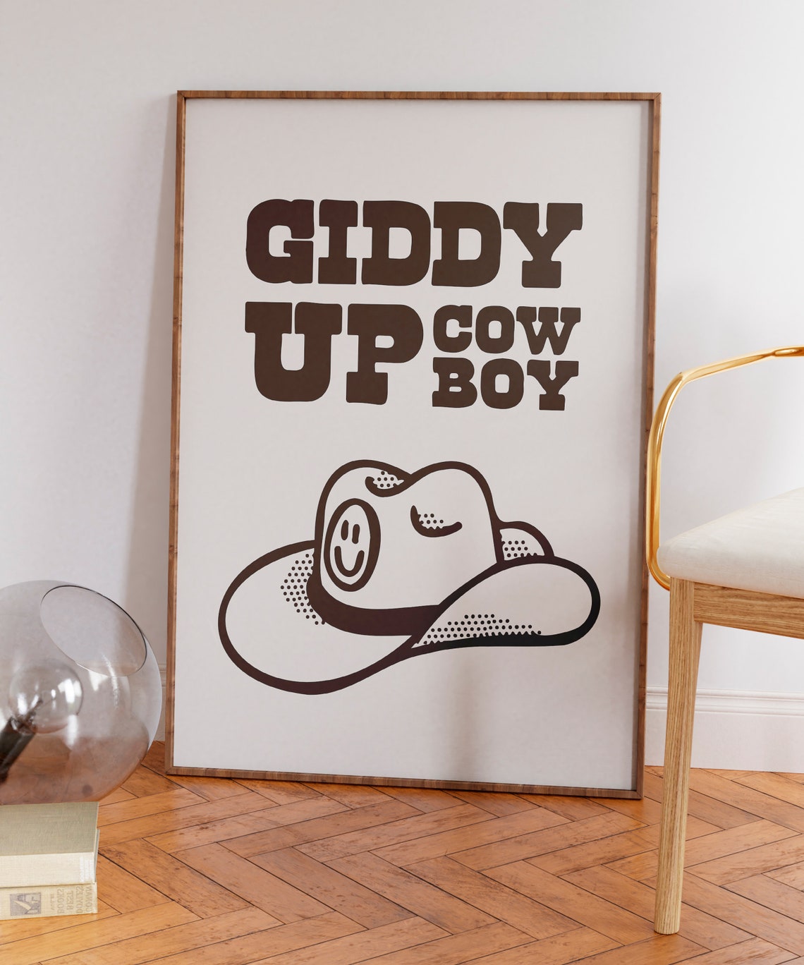 Giddy Up Cowboy Brown Smiling Cowboy Hat Retro Western Quote Poster - Image 5