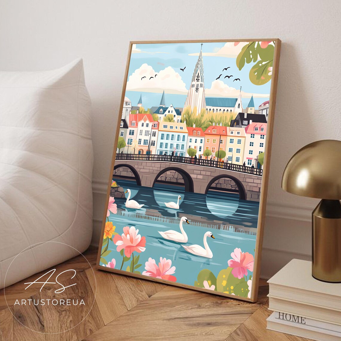 Iceland Print, Reykjavik Landmark Travel Poster