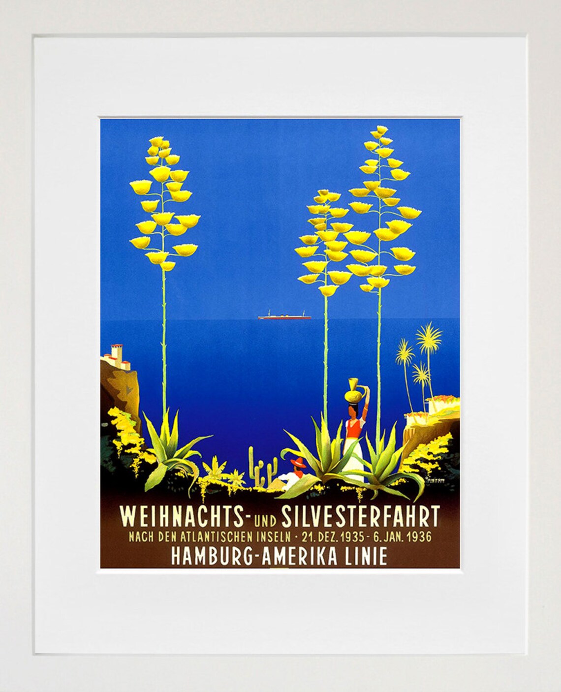 Hamburg America Line 1935 Vintage Cruise Poster Atlantic Islands Art - Image 2