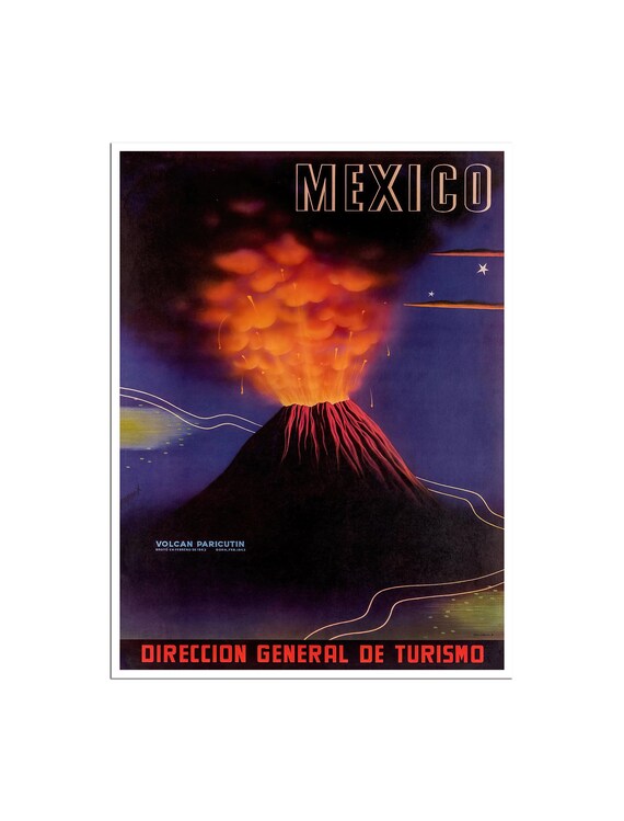 Mexico Travel Print Mexican Art Volcano Poster Tr150a