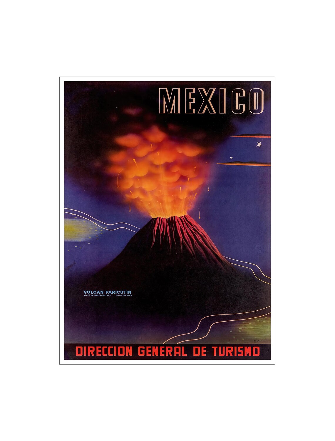 Mexico Travel Print Mexican Art Volcano Poster Tr150a