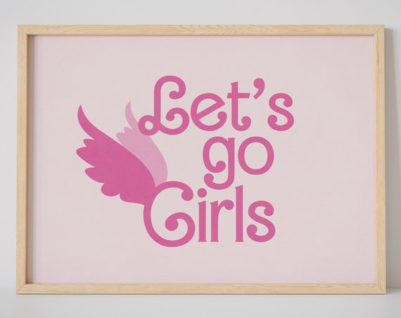 Aesthetic Wall Art Teenage Girl Posters For Room Art Minimalist Poster Lets Go Girl Horizontal Pink Wall Art Apartment Decor