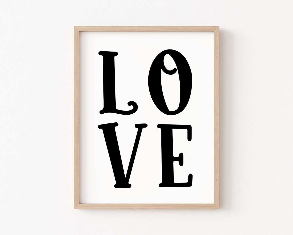 Love Typography Stacked Black Serif Letters Minimalist Wall Art