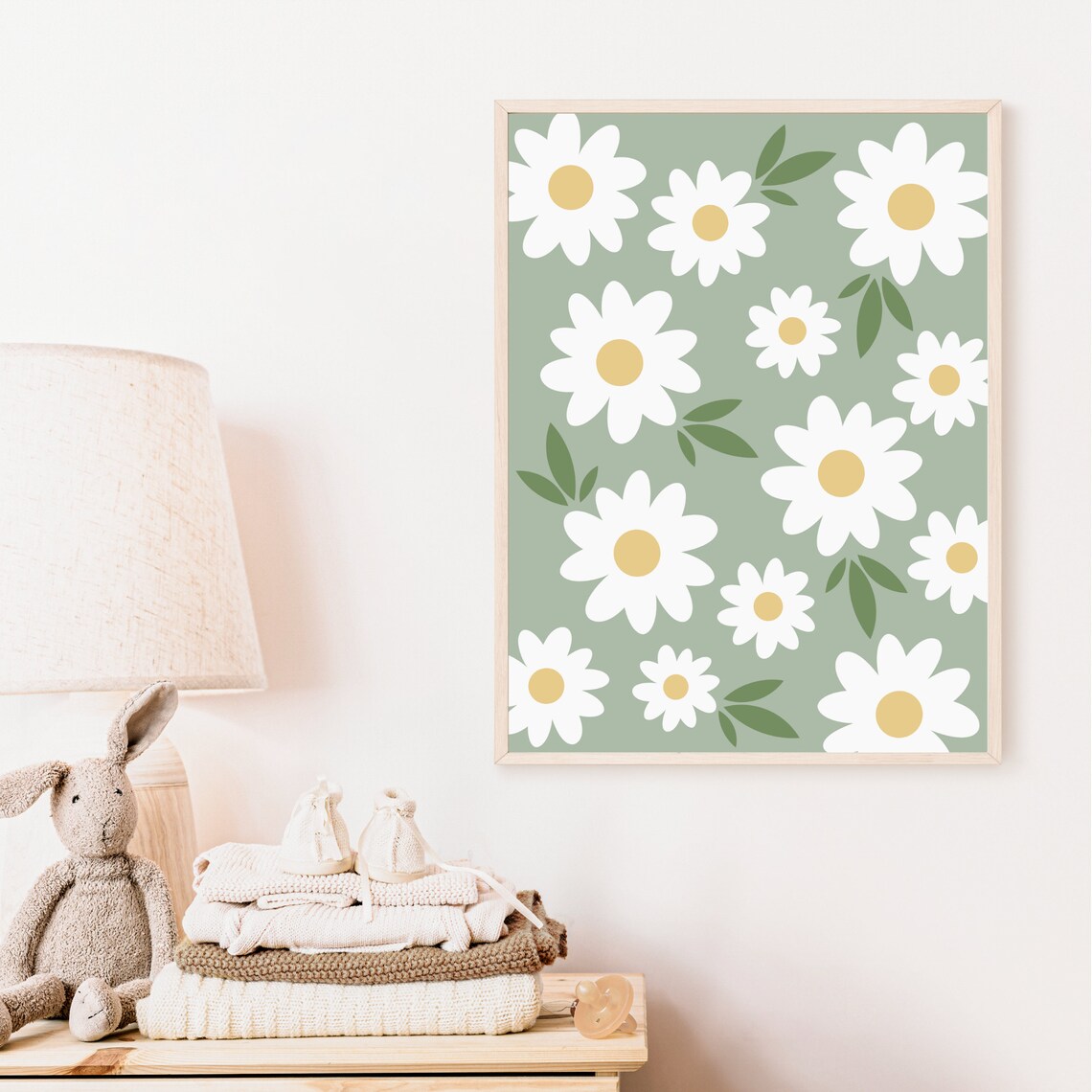 Boho Daisy Nursery Art Print, Sage Green Floral Decor - Image 3
