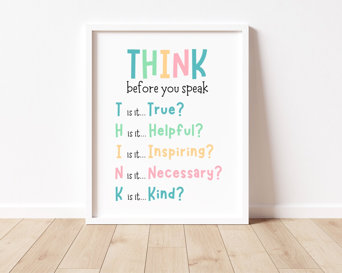 Think Before You Speak Sign, Boho Classroom Poster - Image 2