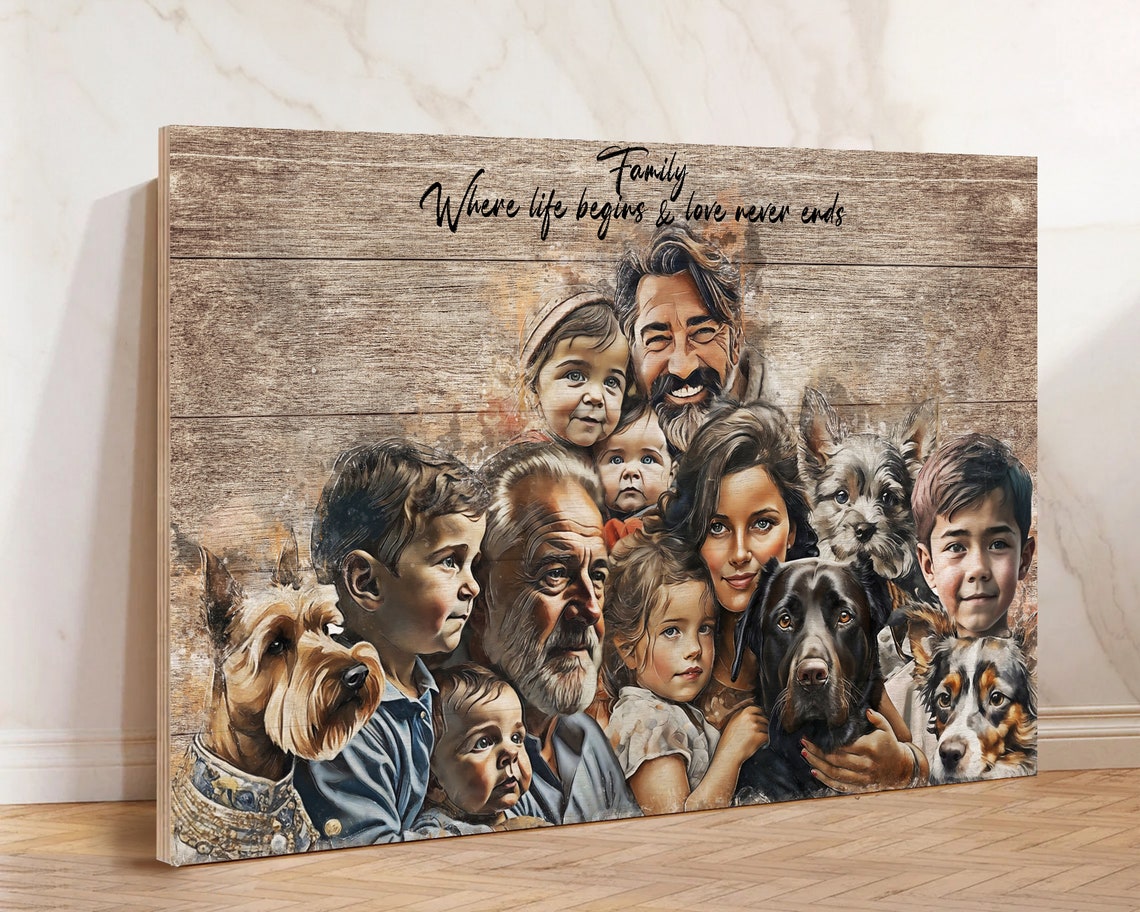 Large Multi Generation Family Watercolor Love Never Ends Quote Poster - Image 2