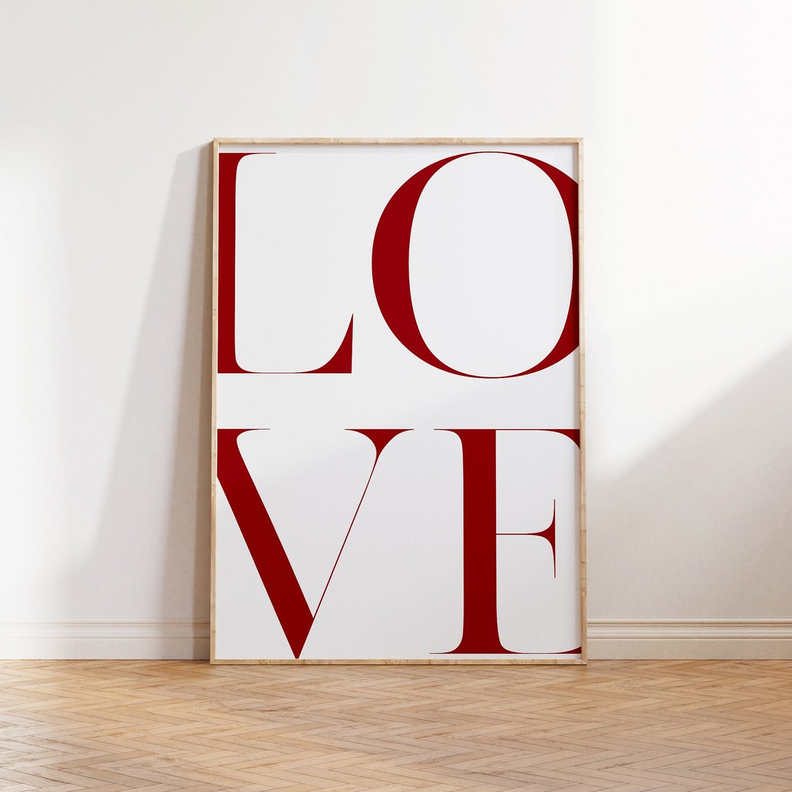 Love Typography Red White Minimal Serif Lettering Modern Poster