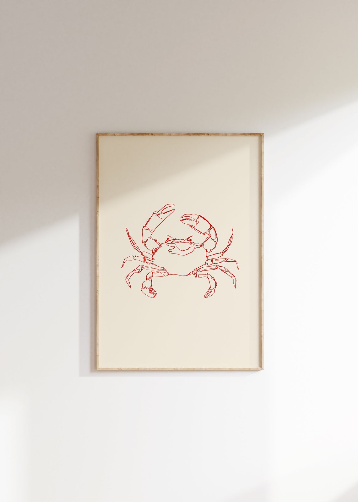 Red Crab Line Art Minimalist Seafood Coastal Kitchen Decor Poster - Image 3