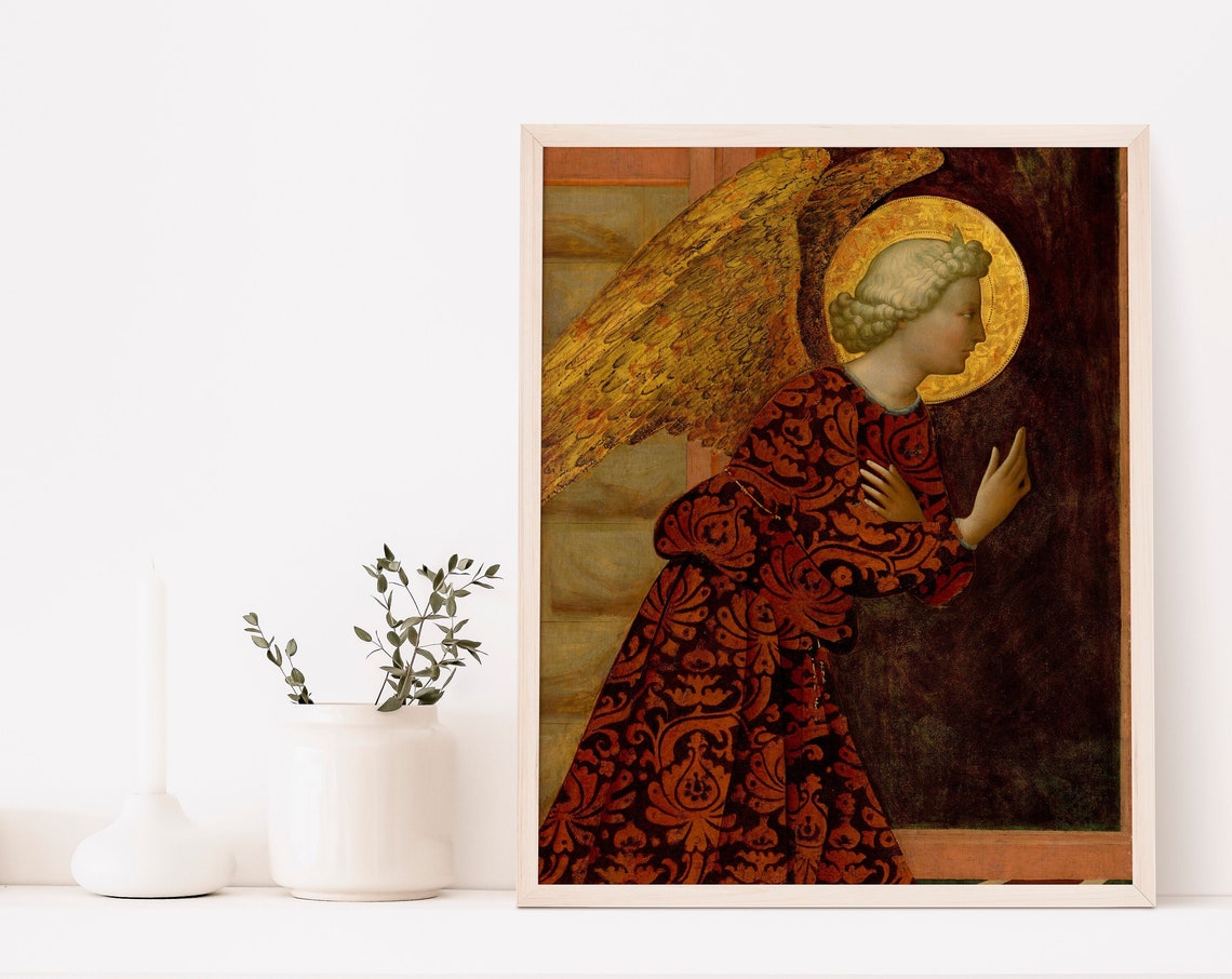 Archangel Gabriel Gold Halo Medieval Angel Annunciation Art Print