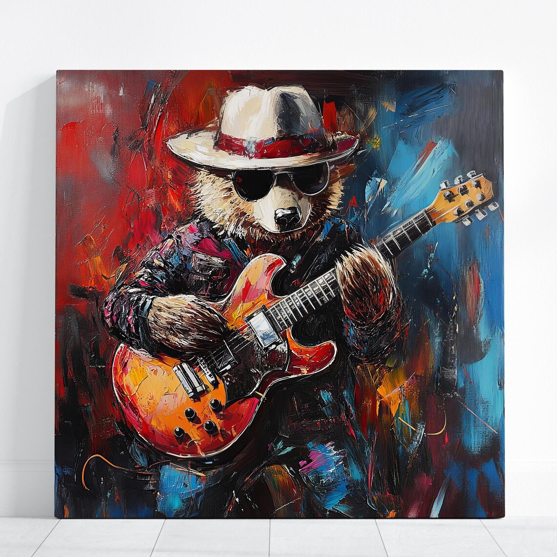 Grizzly Bear Playing Guitar, Funny Abstract Artwork