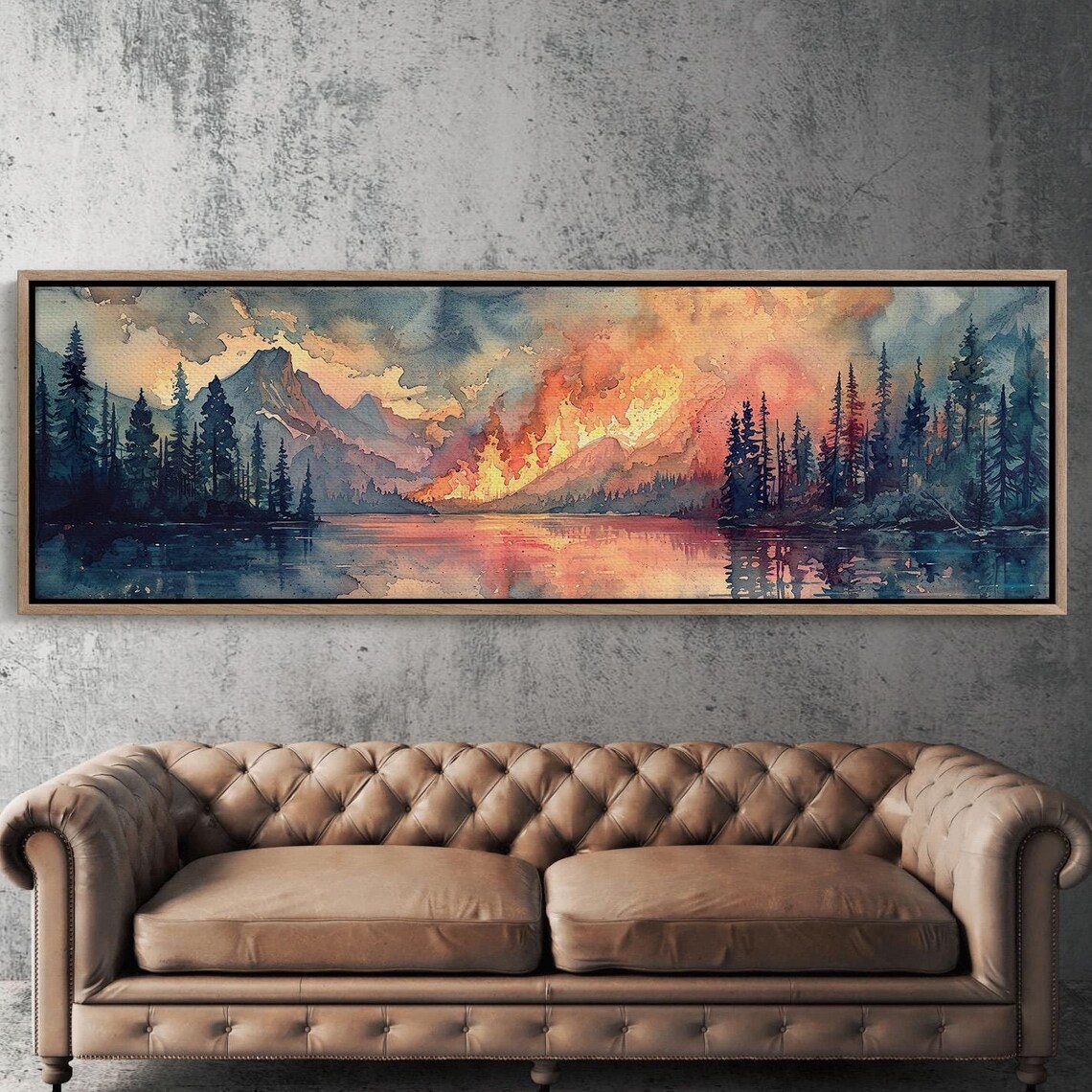 Panoramic Watercolor Forest Fire Art Print