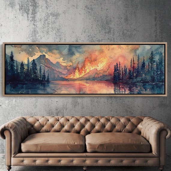 Panoramic Watercolor Forest Fire Art Print