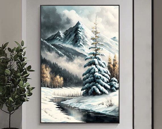 Original Mountain Oil Painting On Large Wall Art Abstract Snow Landscape Art Winter Decor Custom Painting Modern Living Room Decor