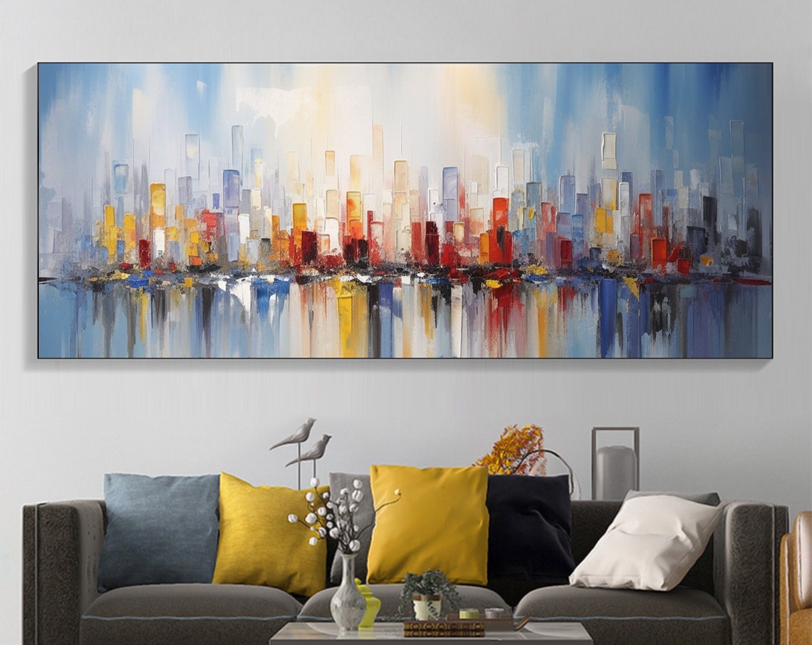 Colorful Abstract City Skyline Reflection in Water Art Poster