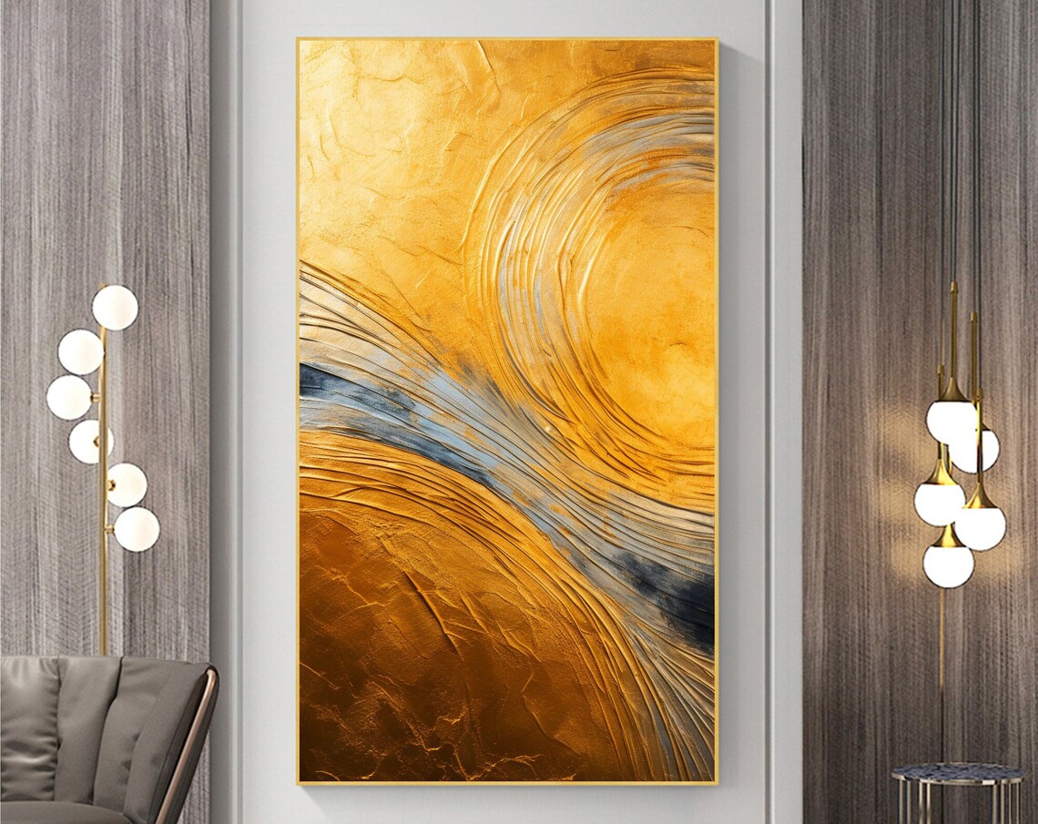 Swirling Gold Textured Abstract Modern Living Room Art Poster