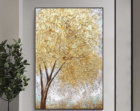 Minimalist Golden Tree Oil Painting On Large Wall Art Original Abstract Art Custom Painting Gold Wall Decor Living Room Home Decor