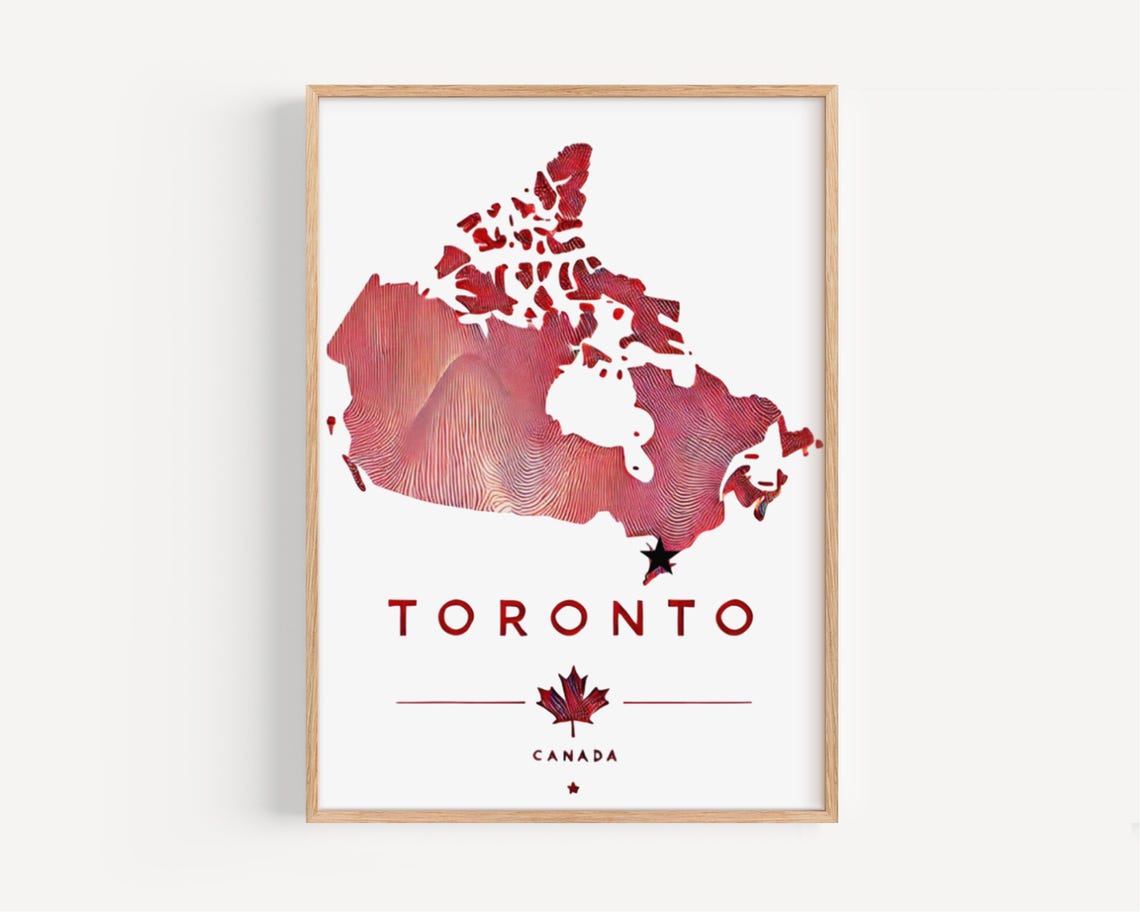 Toronto Canada Red Country Map With Maple Leaf Emblem Poster