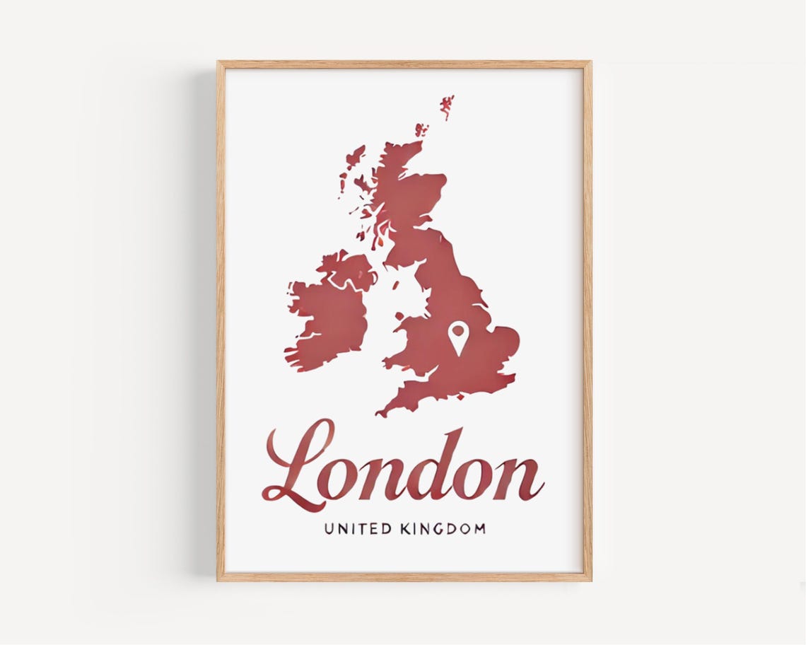 London United Kingdom Red Map With Location Pin Script Poster