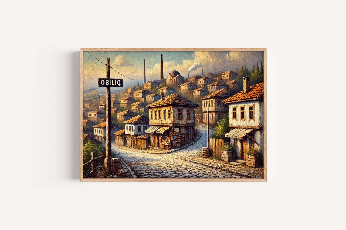 Obiliq Kosovo Old Town Street Painting Wall Poster Cobblestone Charm
