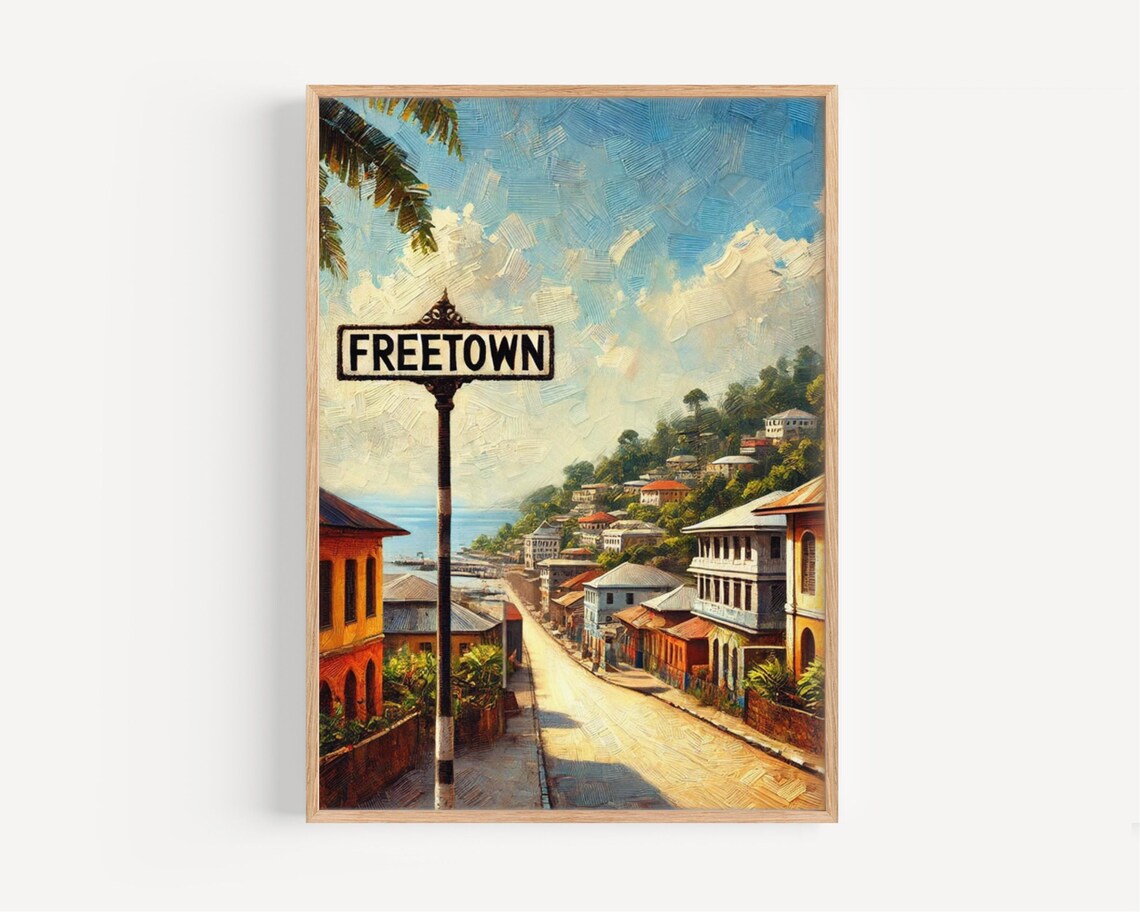 Freetown Sierra Leone Vintage Street Sign Painterly Travel Poster